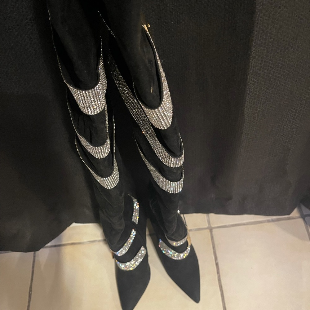 Beautiful over the knee suede bling boot
